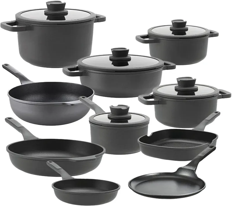 Pannenset Leo Stone+ - 15 Delig - Downdraft met Gratis panbeschermers van BergHOFF in Zwart – productfoto