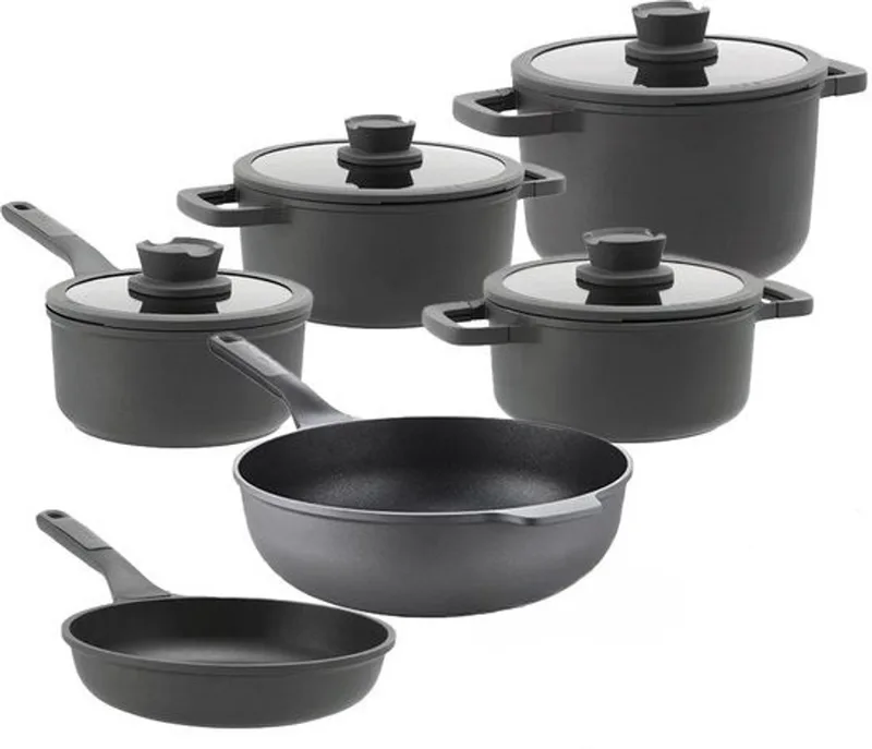 Pannenset Leo Stone+ 7 pannen - Downdraft met Gratis panbeschermers by BergHOFF in Black – product photo