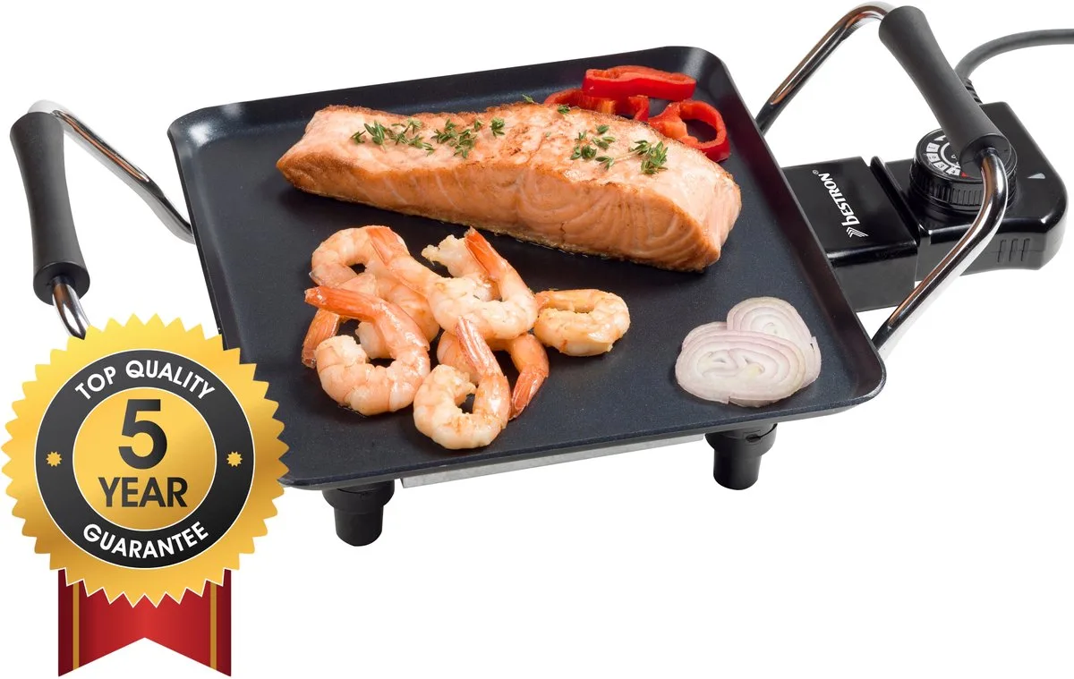 Bakplaat - ABP600 - 1000W - Gourmet, Grillplaat S 21x21cm - 1-2 personen - Zwart - 5 jaar garantie van Bestron in 2 Personen – productfoto
