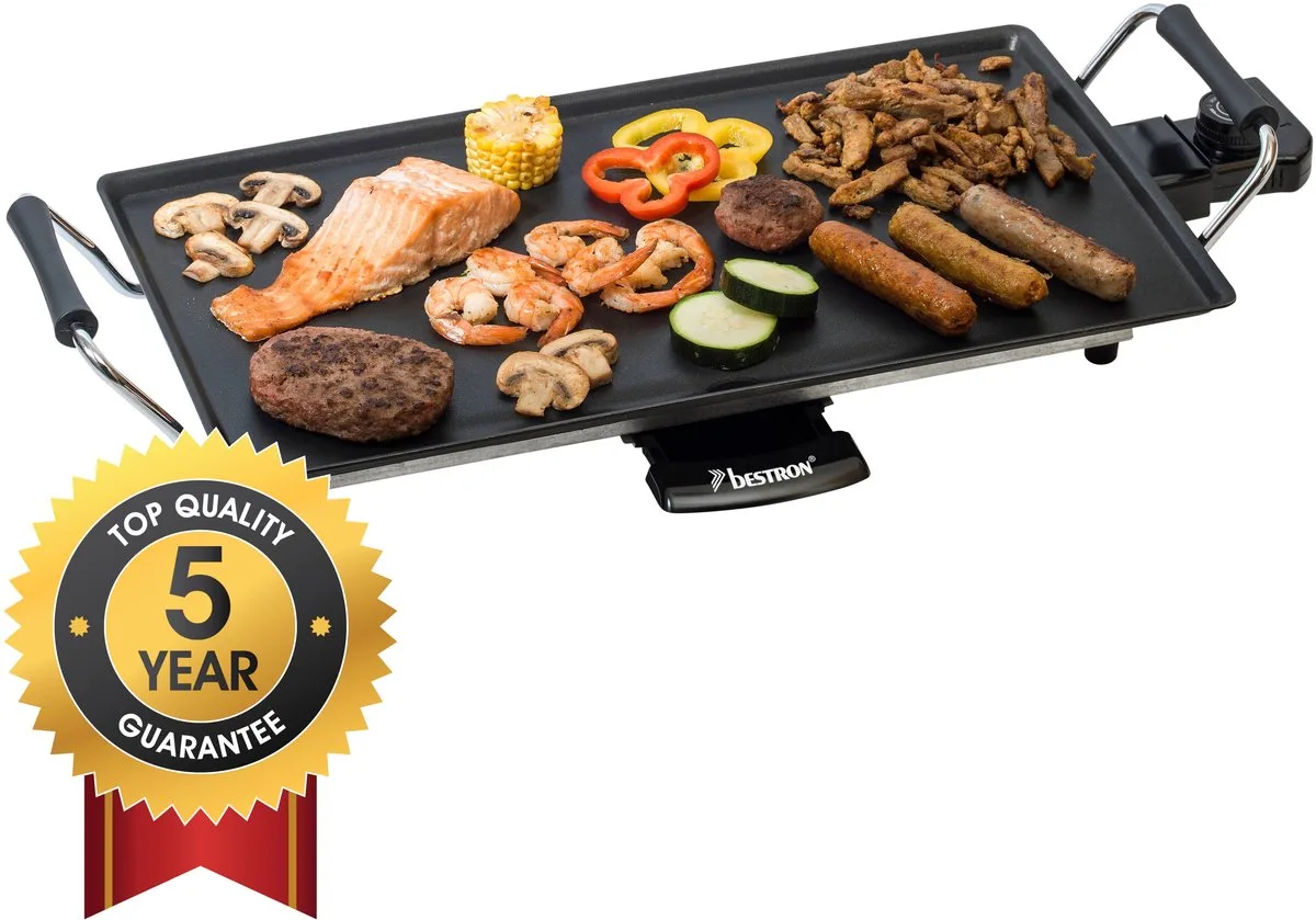 Bakplaat - ABP602 - 2000W - Gourmet, Grillplaat M 47x26cm - 4-6 personen - 5 jaar garantie de Bestron en Noir – photo produit