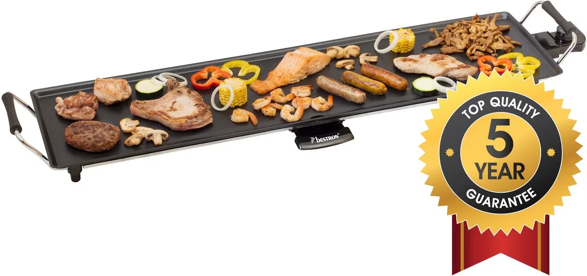 Bakplaat - ABP604 - 1800W - Gourmet, Grillplaat XL 91x24cm - 8-10 personen - 5 jaar garantie van Bestron in Zwart – productfoto