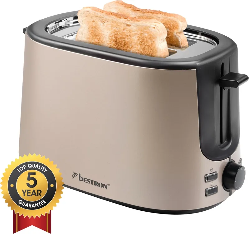 Broodrooster ATS1000SAT - 1000W - 7 Bruiningsniveau's - 2 Broodsleuven voor 2 boterhammen - 5 jaar garantie von Bestron in Beige – Produktfoto