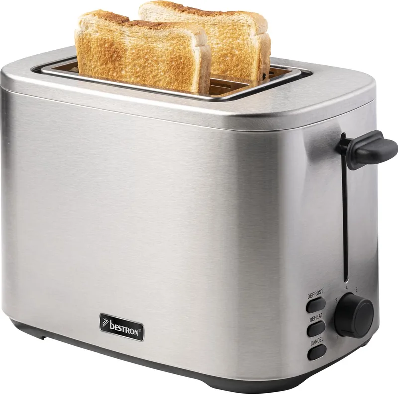 broodrooster voor 2 sneden Brood, incl. broodjesopzet, 7 bruiningsniveaus & kruimellade, 800 Watt, roestvrijstalen ontwerp, kleur van Bestron in Zilver – productfoto