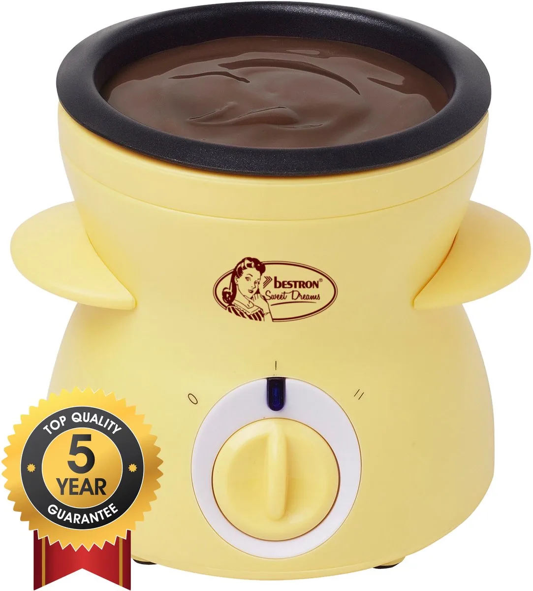 Chocolade Fondue DCM043 - Elektrische fondue - 5 personen - 10 Fonduevorkjes - 5 jaar garantie van Bestron in Geel – productfoto
