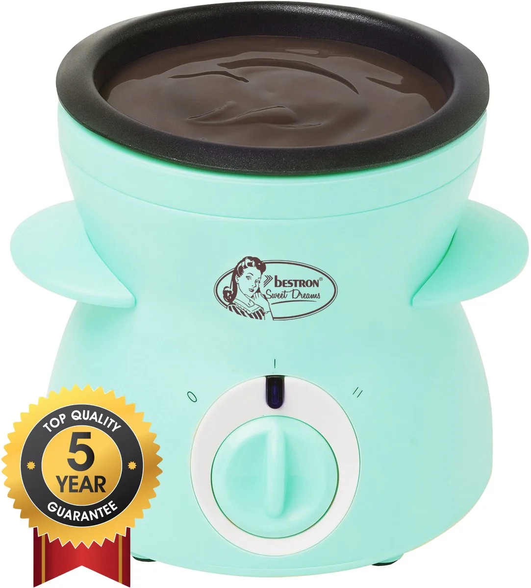 Chocolade Fondue DCM043M - Elektrische fondue - 5 personen - 10 Fonduevorkjes - 5 jaar garantie van Bestron in Mint – productfoto