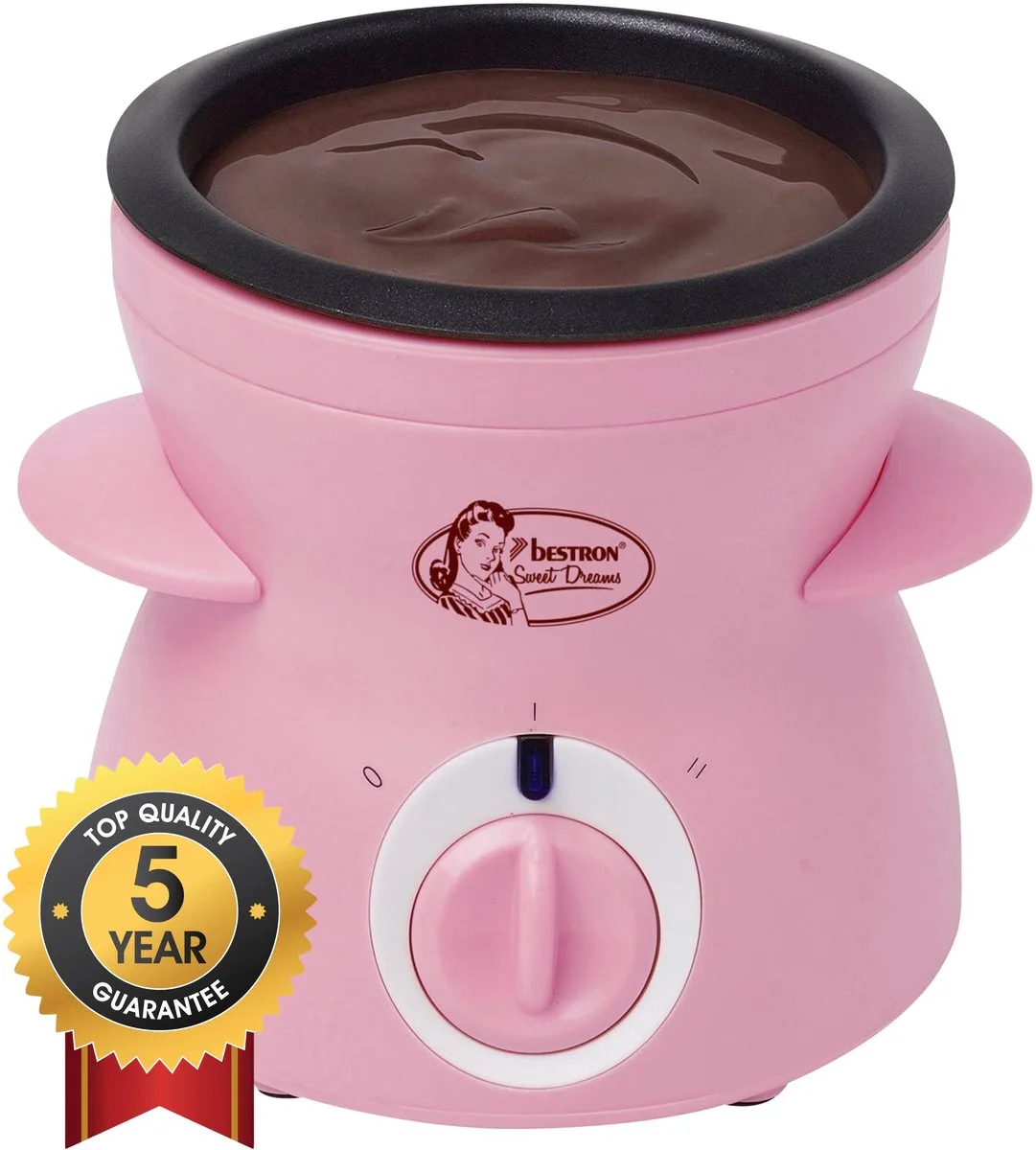 Chocolade Fondue DCM043P - Elektrische fondue - 5 personen - 10 Fonduevorkjes - 5 jaar garantie van Bestron in Roze – productfoto