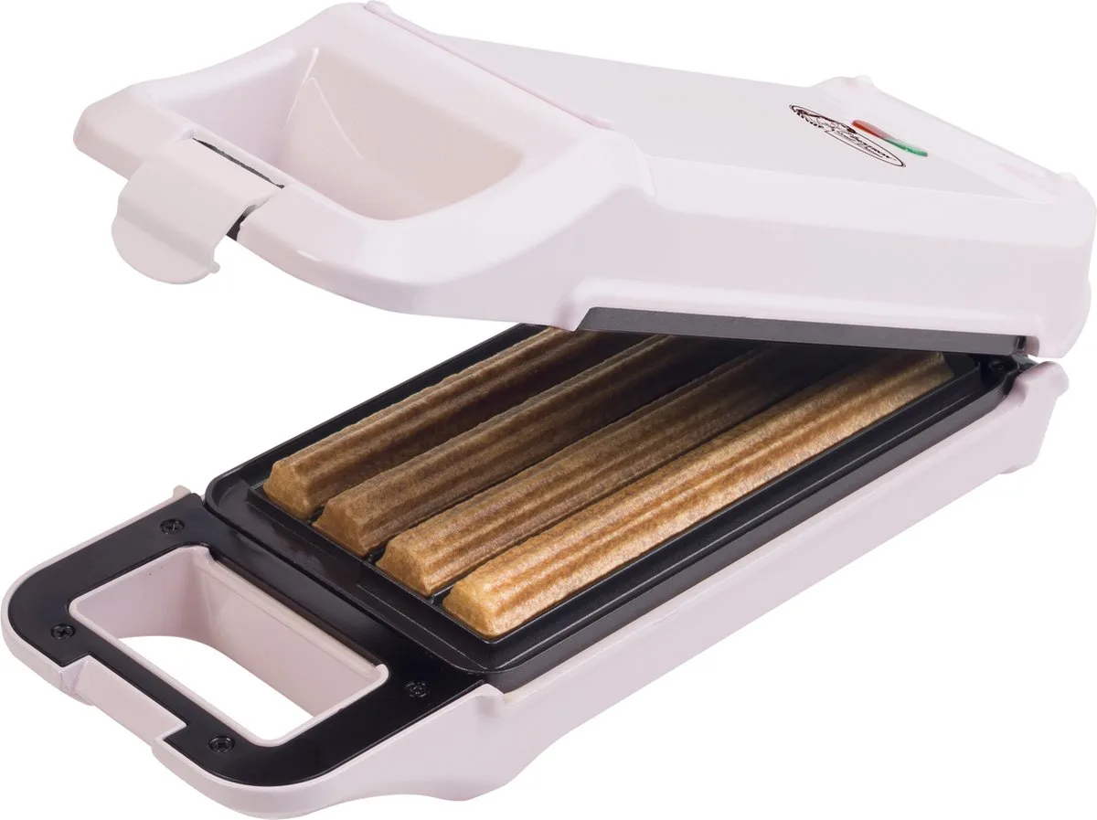 Churros maker, wafelijzer voor 4 churros, met indicatielampje & antiaanbaklaag, Sweet Dreams Collection, 700 Watt, kleur van Bestron in Roze – productfoto
