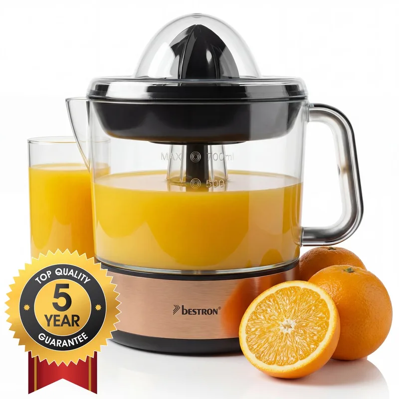 Citruspers Elektrisch - ACJ350CO - 40W - Incl. 2 perskegels, aromadeksel, sap reservoir - 0,7 Liter - 5 jaar garantie de Bestron en Cuivre – photo produit