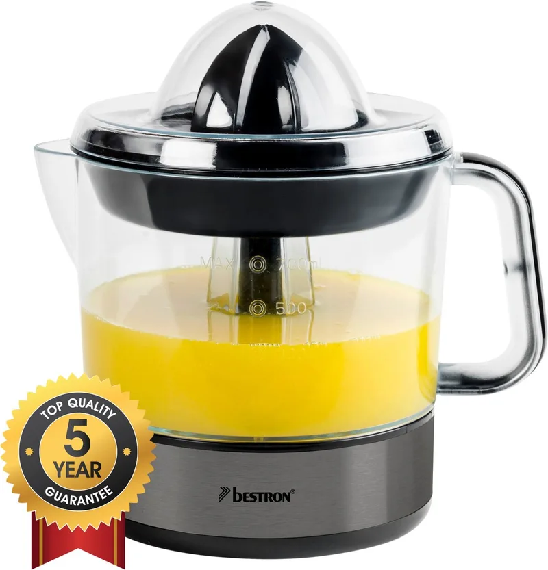 Citruspers Elektrisch - ACJ350TG - 40W - Incl. 2 perskegels, aromadeksel, sap reservoir - 0,7 Liter - Titangrijs - 5 jaar garantie de Bestron en Titan grijs – photo produit