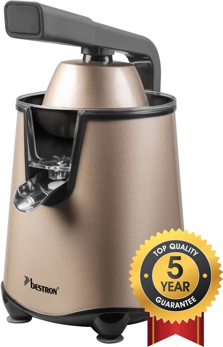 Citruspers Elektrisch - ACJ600SAT - 200W - Incl. 2 perskegels, pulpfilter, druppelstop, pershendel - 5 jaar garantie van Bestron in Beige – productfoto