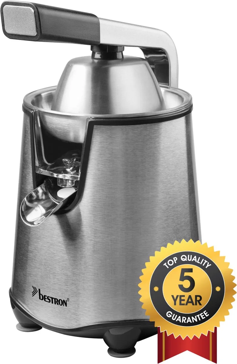 Citruspers Elektrisch - ACJ600SS - 200W - Incl. 2 perskegels, pulpfilter, druppelstop, pershendel - 5 jaar garantie de Bestron en Argent – photo produit