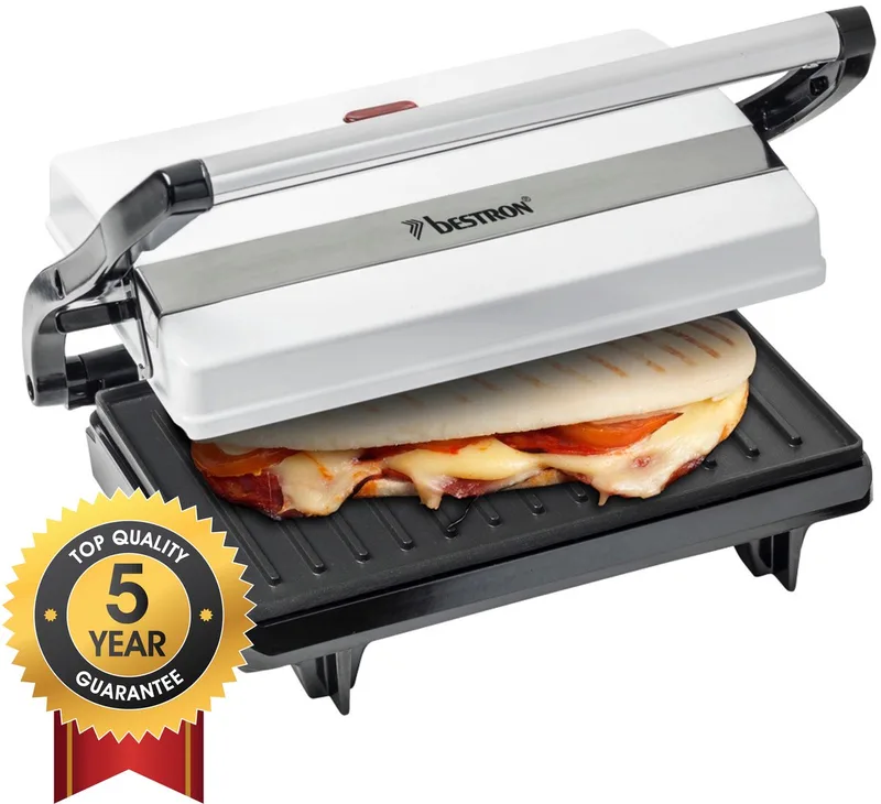 Contactgrill - APM123W - 700W - Tosti apparaat - 14x22cm bakoppervlak - 5 jaar garantie de Bestron en Blanc – photo produit