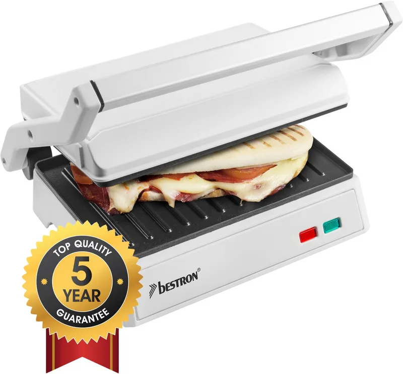 Contactgrill - APM124W - 1000W - Tosti apparaat - 22,5x14cm bakoppervlak - 5 jaar garantie van Bestron in Wit – productfoto