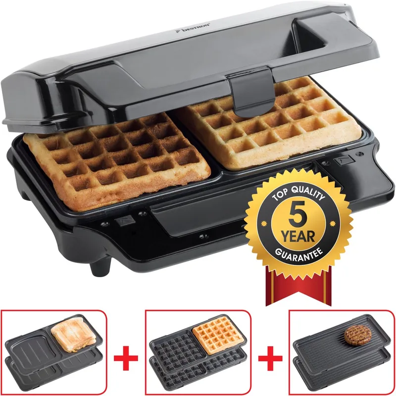Contactgrill - ASG90XXL - 900W - 3-in-1 Tosti's, wafels en grillen - 28x15cm bakoppervlak - Zwart - 5 jaar garantie by Bestron in Grey – product photo