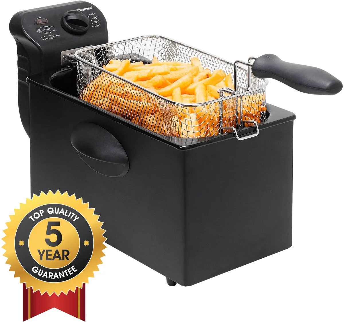 Frituurpan 3.5 liter - AF357B - Friteuse 2000W - Koud zone - 5 jaar garantie de Bestron en Noir – photo produit