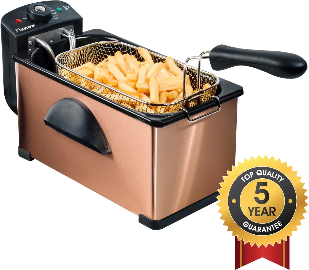 Frituurpan 3.5 liter - AF370CO - Friteuse 2000W - Kijkvenster - Koper - 5 jaar garantie van Bestron in Zwart – productfoto