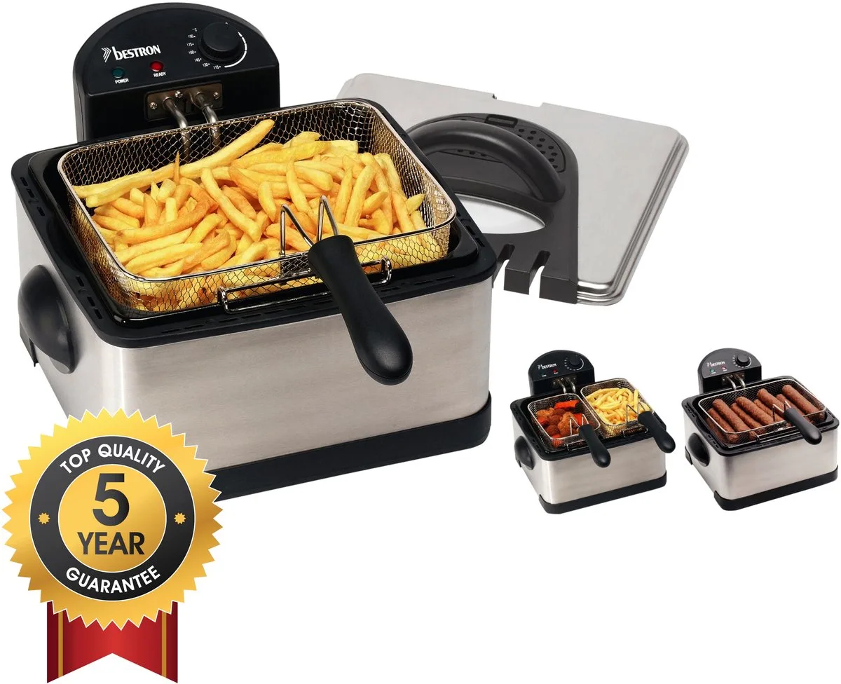 Frituurpan 4.5 liter - DF402B - Friteuse 2000W - 1 grote, 2 kleine manden, kijkvenster - RVS - 5 jaar garantie de Bestron en Noir – photo produit
