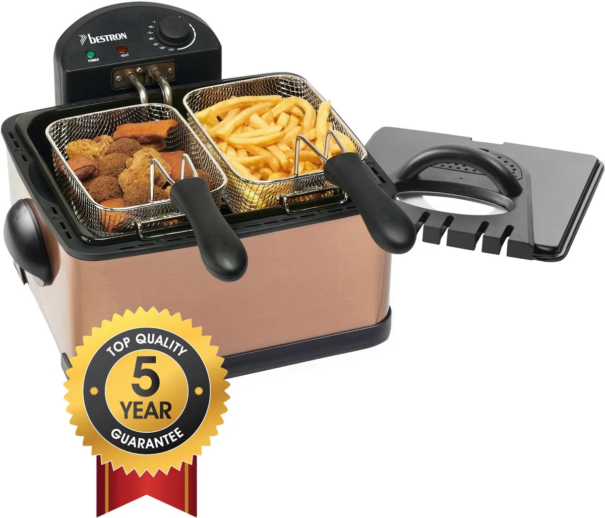 Frituurpan 4.5 liter - DF402CO - Friteuse 2000W - 1 grote, 2 kleine manden, kijkvenster - 5 jaar garantie de Bestron en Cuivre – photo produit