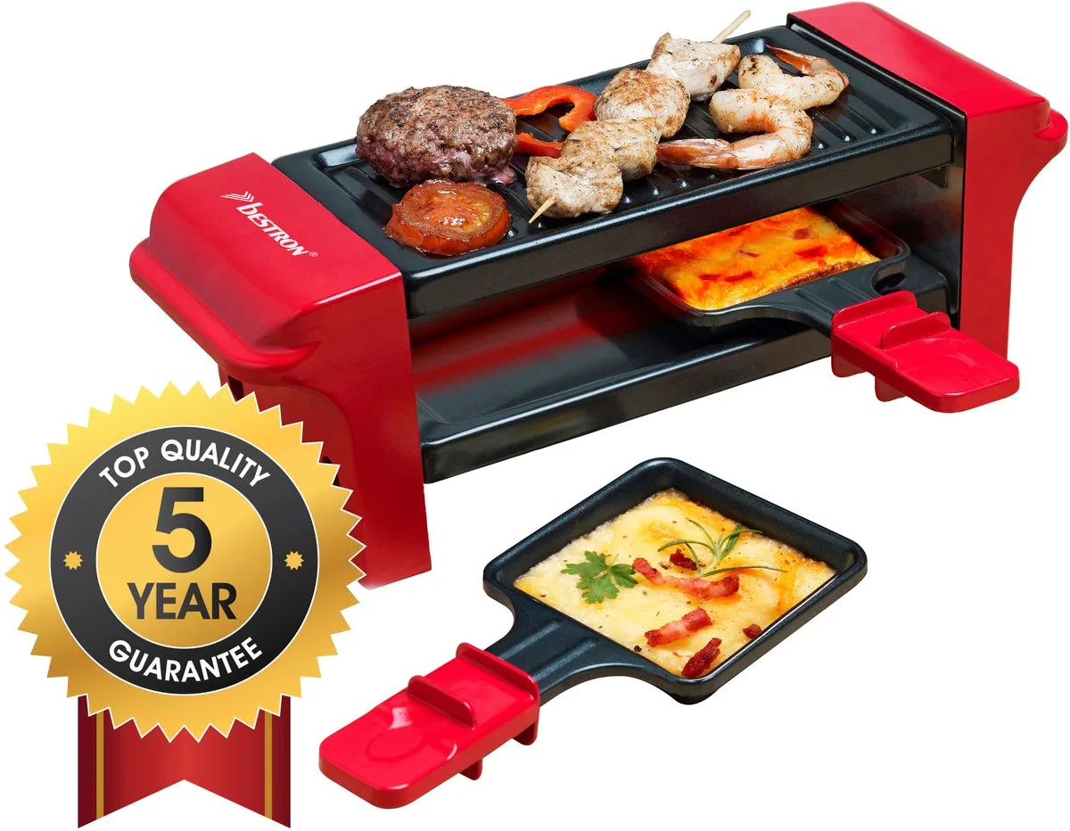 Gourmetset - AGR102 - 350W - Bakplaat 2 personen - Incl. 2 pannen, spatels - Rood - 5 jaar garantie van Bestron in Meerkleurig – productfoto