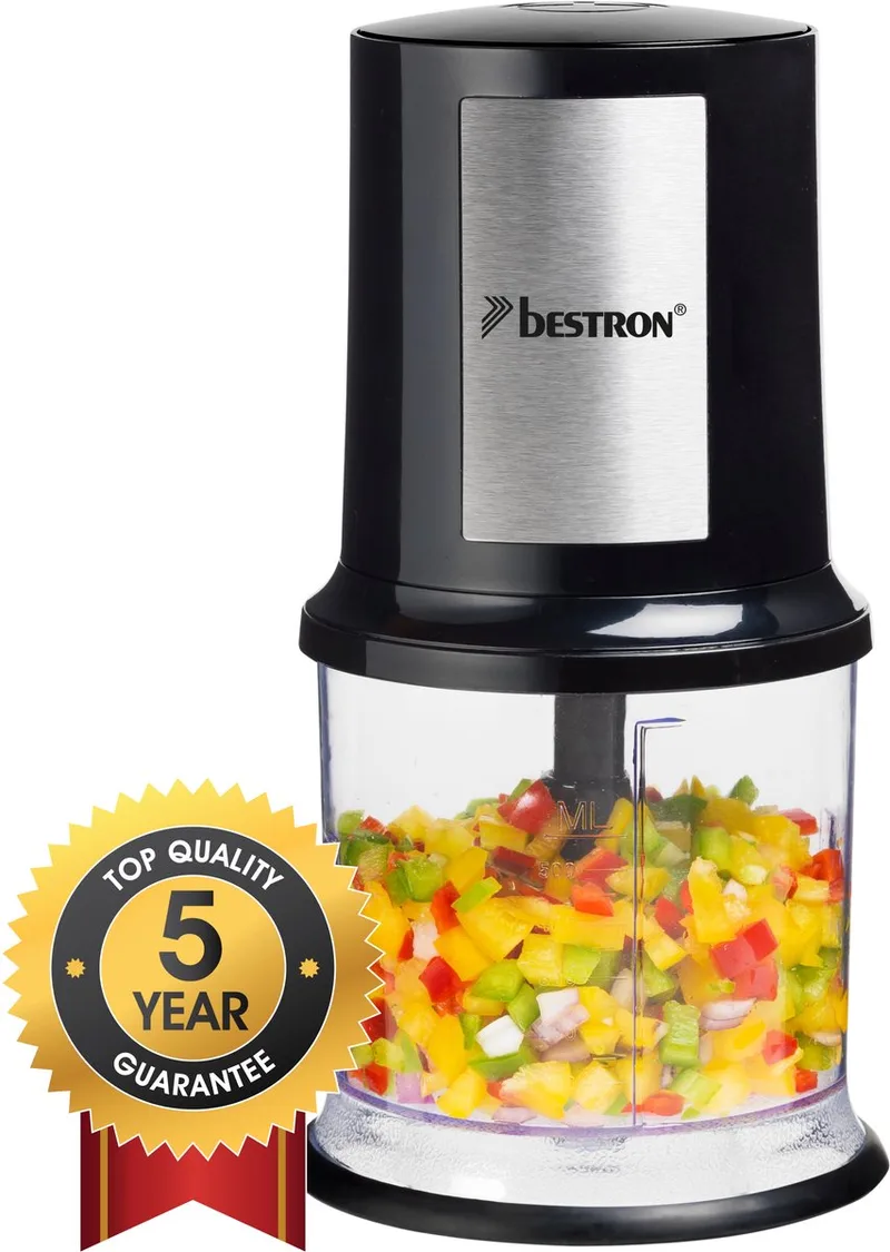 Hakmolen - AKC200 - 500ml inhoud - 2 RVS messen - Pulsfunctie - 5 jaar garantie von Bestron in Schwarz – Produktfoto