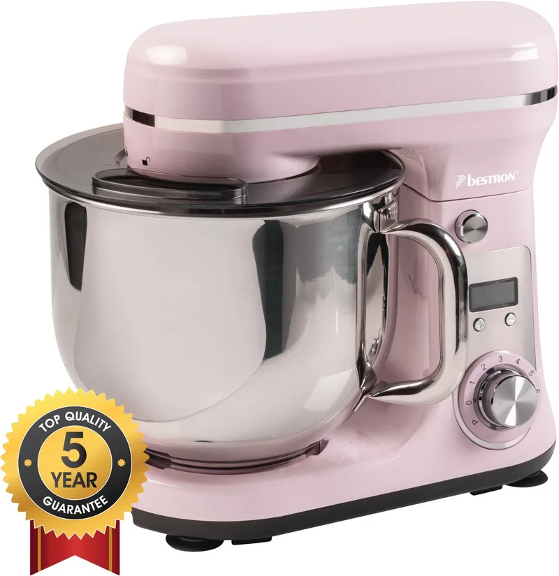 Keukenmachine - AKM2000SDP - 65dB - 6 snelheden & turbomodus - 6L capaciteit - 5 jaar garantie van Bestron in Roze – productfoto