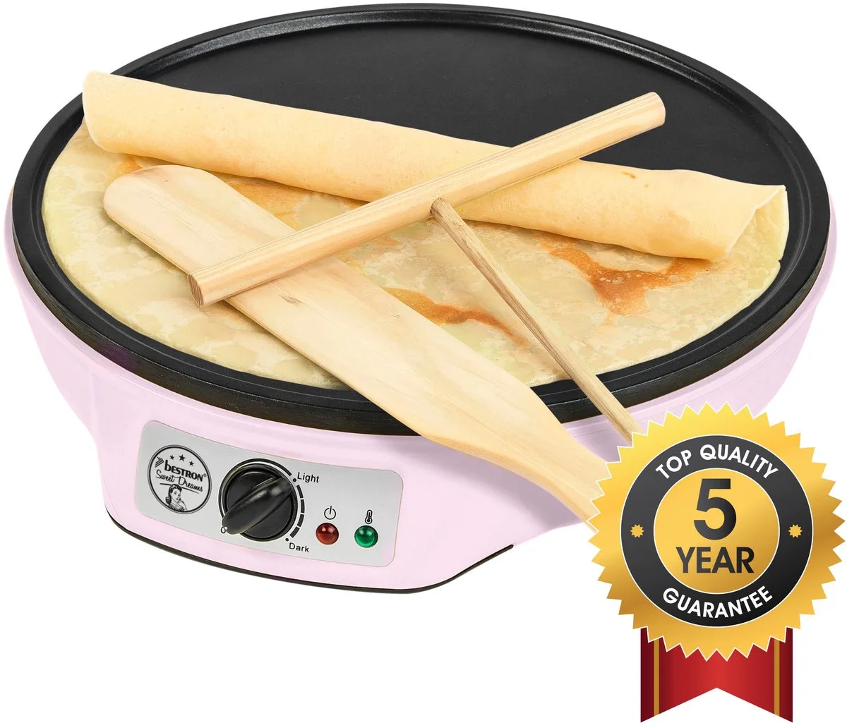 Pannenkoekenmaker - ASW602P - 1000W - Crêpemaker - 30cm - Incl houten stapel en verdeler - 5 jaar garantie de Bestron en Rose – photo produit