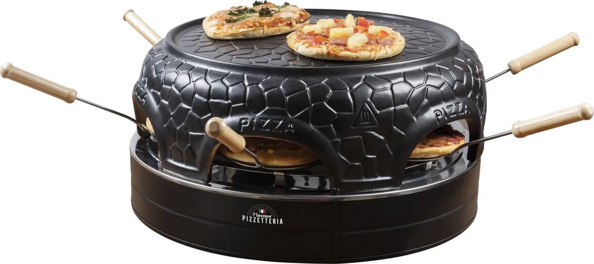 pizzaoven voor 6 personen, pizzamaker voor kleine pizza's (Ø 10 cm), met keramische koepel, ca. 12-15 minuten baktijd, 860 Watt, kleur de Bestron en Noir – photo produit