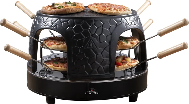 pizzaoven voor 8 personen, pizzamaker voor kleine pizza's (Ø 10 cm), met keramische koepel, ca. 12-15 minuten baktijd, 1150 Watt, kleur de Bestron en Noir – photo produit