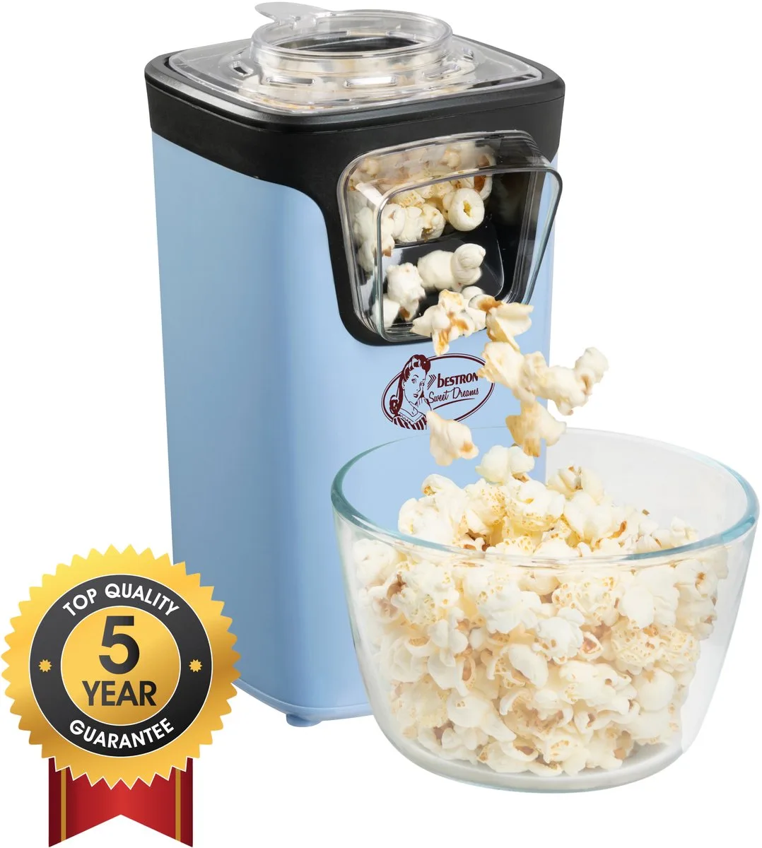 Popcorn machine - APC200B - popcornmaker - Incl. 10 popcorn zakken - Klaar in 2 min - 5 jaar garantie van Bestron in Blauw – productfoto