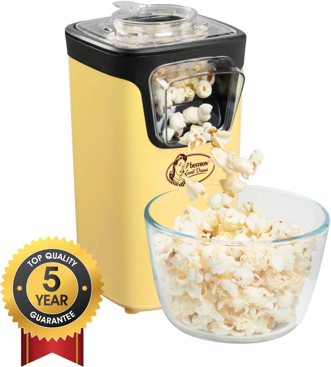Popcorn machine - APC200V - Popcornmaker - Incl. 10 popcorn zakken en maatlepel - Klaar in 2 min - 5 jaar garantie de Bestron en Jaune – photo produit