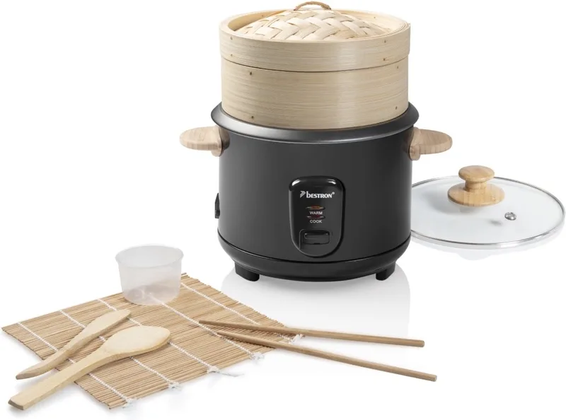 Rijstkoker & bamboe stoomschaal & sushiset van Bestron in Zwart – productfoto