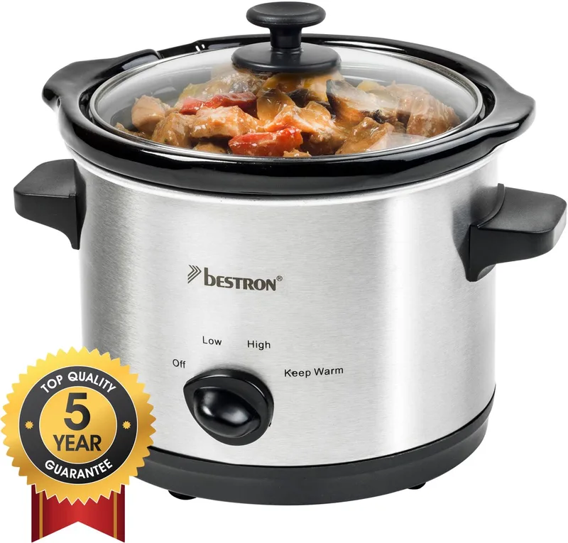 Slowcooker 120W - ASC150 - 1.5L - Keramische binnenpan - 5 jaar garantie by Bestron in Silver – product photo