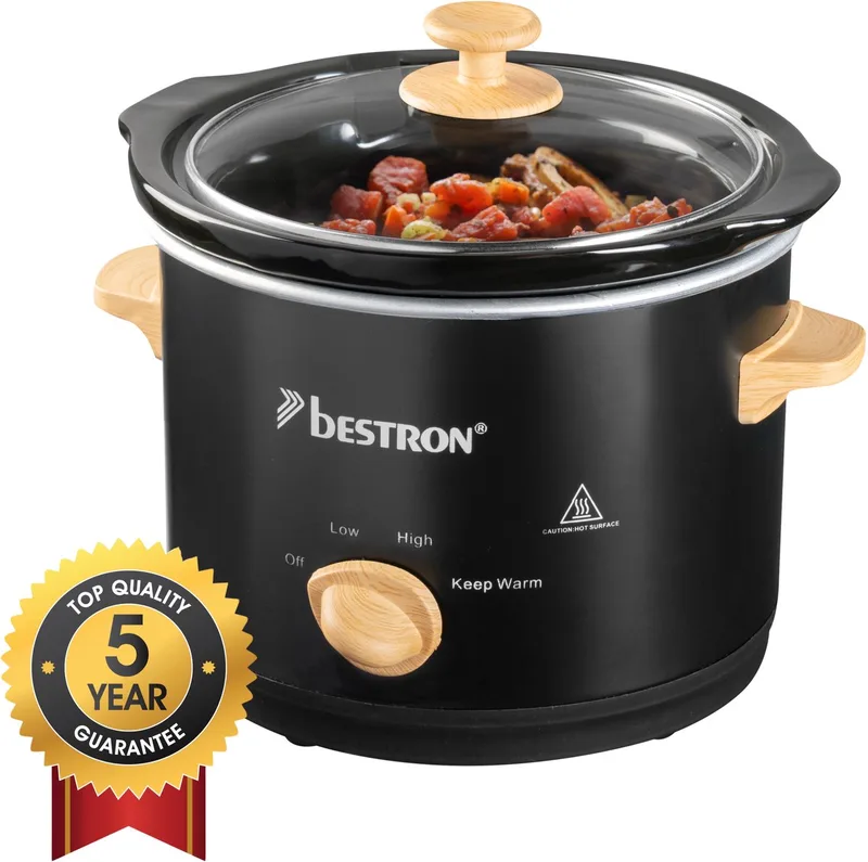 Slowcooker 120W - ASC150BW - 1.5L - Keramische binnenpan - 5 jaar garantie de Bestron en Noir, Hout – photo produit