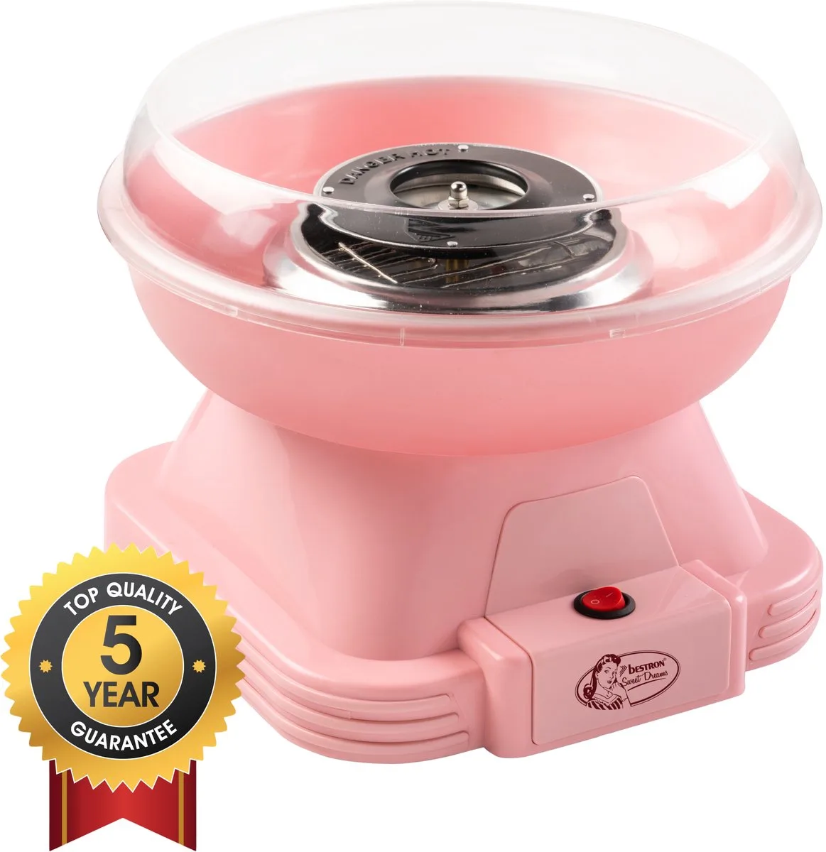 Suikerspinmachines - ACCM400P - Cotton Candy - Incl. 10 stokjes & maatlepel - 5 jaar garantie van Bestron in Roze – productfoto