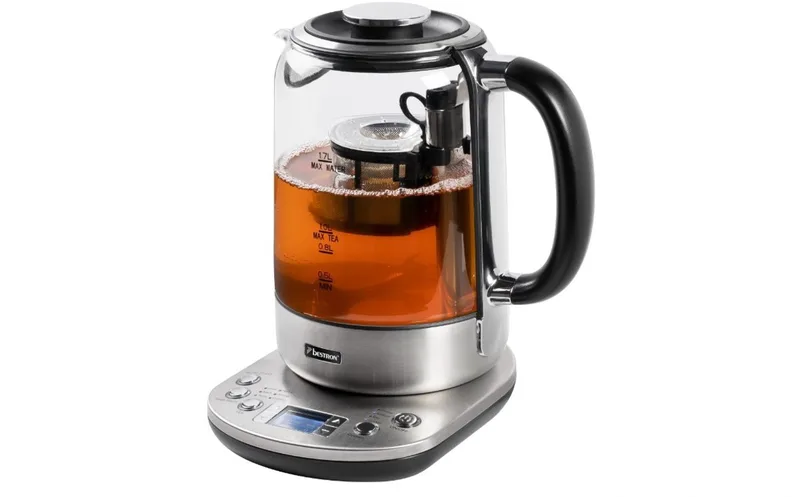Theemaker en waterkoker AATM800STE 2-in-1 1.7 L 2200 W RVS von Bestron in Schwarz, Roestvrijstaal, Transparent – Produktfoto