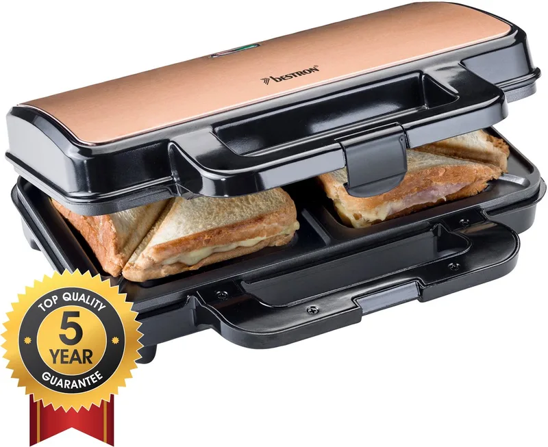 Tosti apparaat - ASM90XLCO - 900W - Voor 2 tosti's - Anti aanbaklaag - Koper - 5 jaar garantie från Bestron i Koppar – produktbild