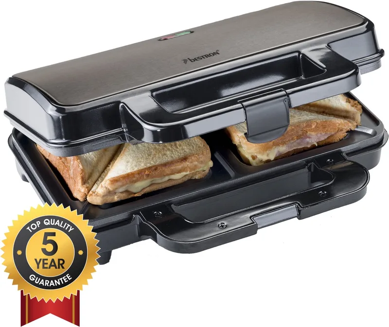 Tosti apparaat - ASM90XLTG - 900W - Voor 2 tosti's - Anti aanbaklaag - 5 jaar garantie von Bestron in Titangrijs – Produktfoto