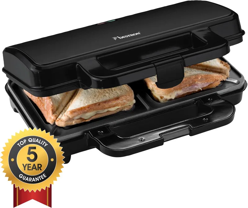 Tosti apparaat - ASM90XLZ - 900W - Voor 2 tosti's - Anti aanbaklaag - 5 jaar garantie van Bestron in Zwart – productfoto