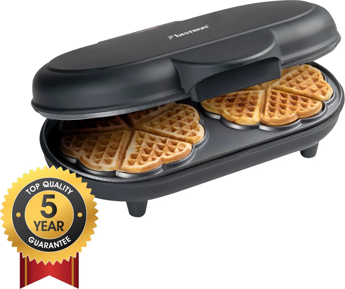 Wafelijzer - ADWM1000BL - 1000W - 10 hartvormige wafels - Anti aanbaklaag - 5 jaar garantie de Bestron en Noir – photo produit