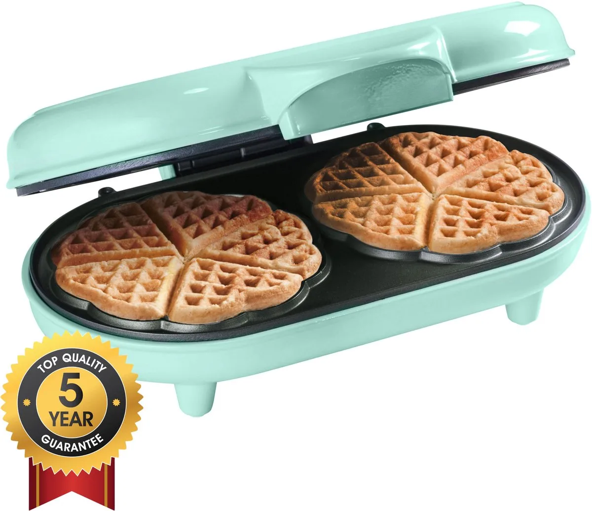Wafelijzer - ADWM1000M - 1000W - 10 hartvormige wafels - Anti aanbaklaag - 5 jaar garantie van Bestron in Mint – productfoto