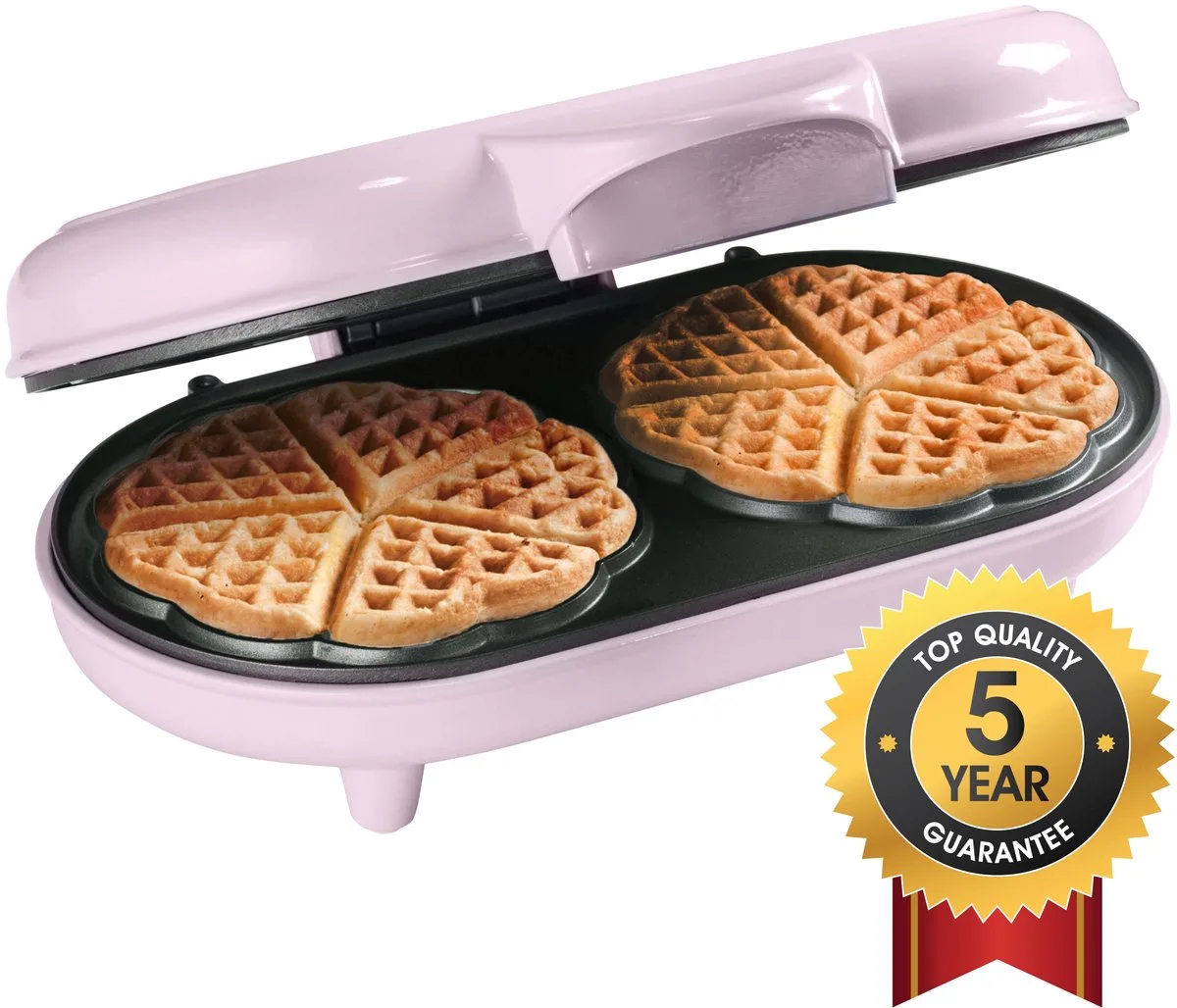 Wafelijzer - ADWM1000P - 1000W - 10 hartvormige wafels - Anti aanbaklaag - 5 jaar garantie van Bestron in Roze – productfoto
