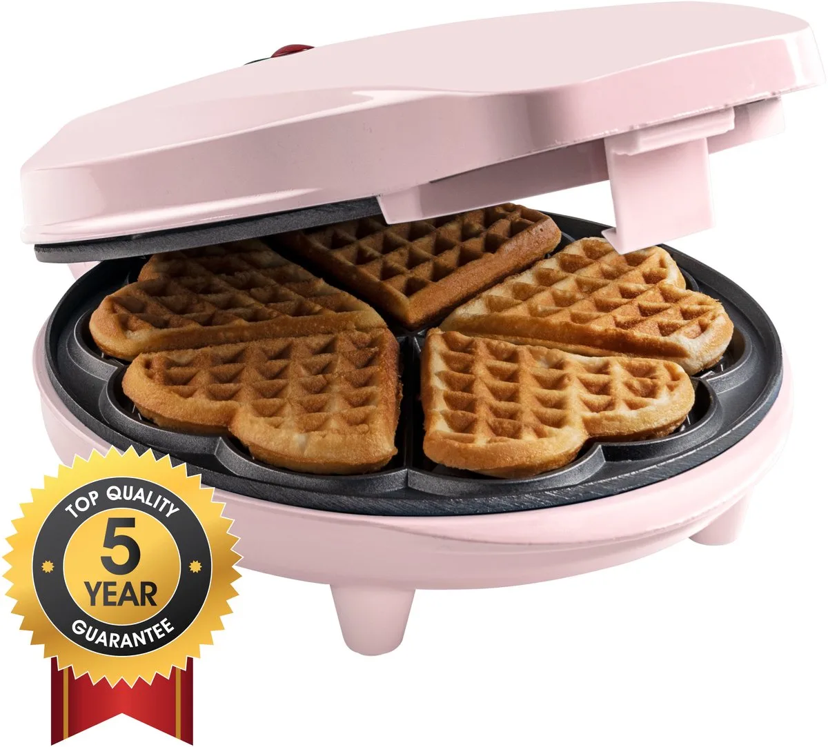 Wafelijzer - ASW217 - 700W - 5 hartvormige wafels - Anti aanbaklaag - 5 jaar garantie de Bestron en Rose – photo produit