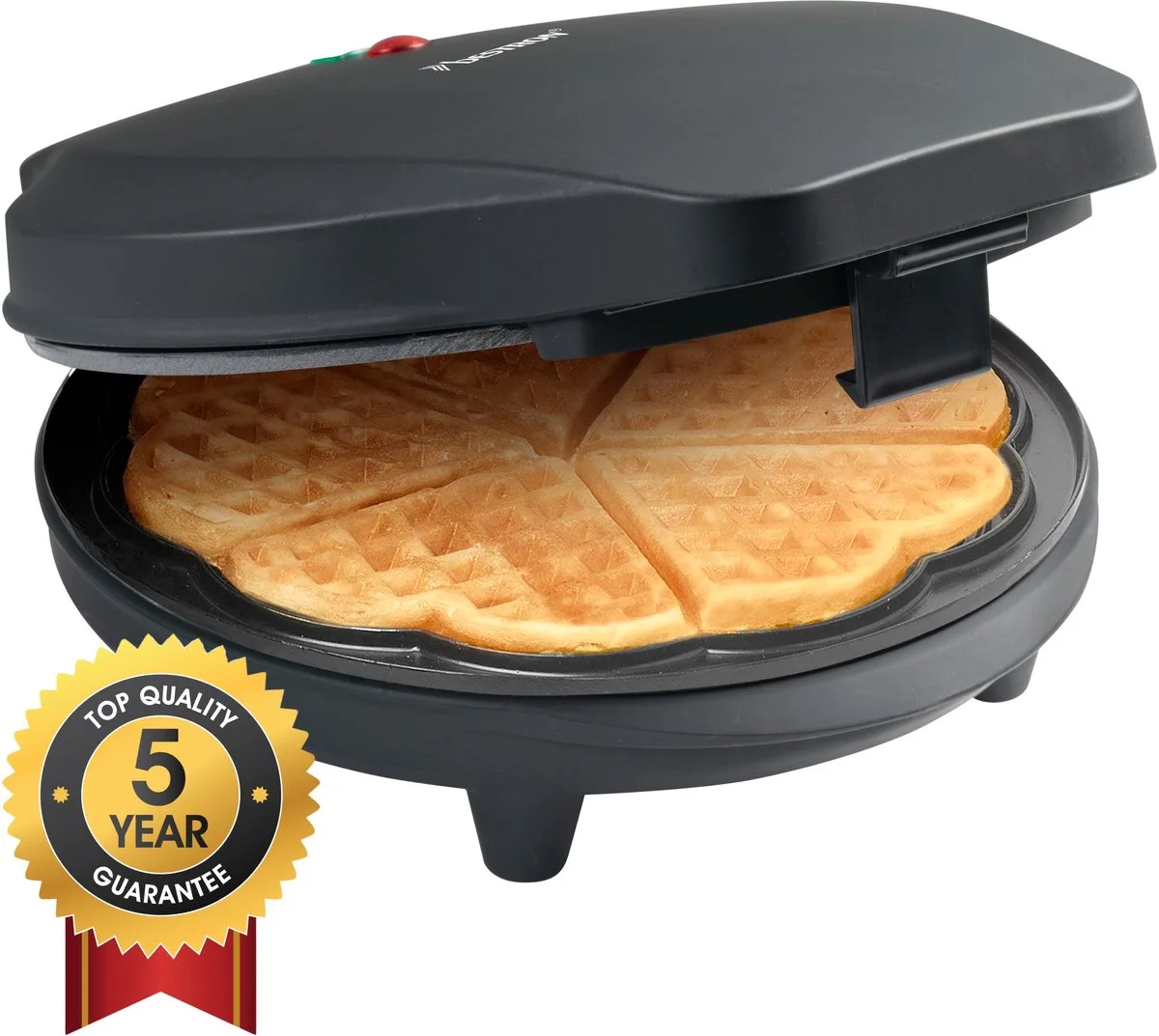 Wafelijzer - ASW217BL - 700W - 5 hartvormige wafels - Anti aanbaklaag - 5 jaar garantie van Bestron in Zwart – productfoto
