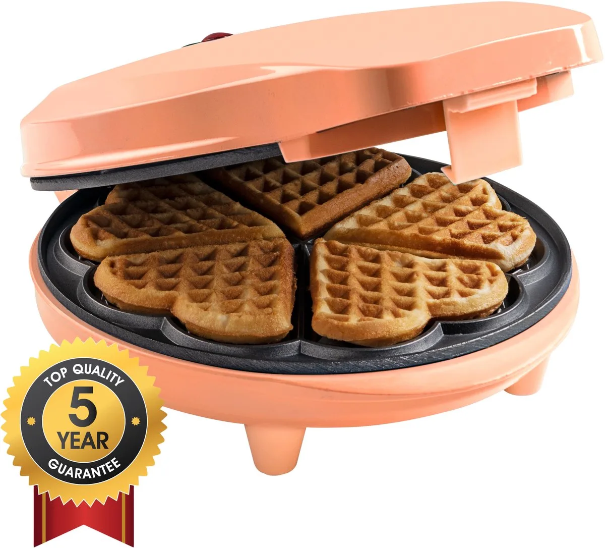 Wafelijzer - ASW217PE - 700W - 5 hartvormige wafels - Anti aanbaklaag - 5 jaar garantie van Bestron in Oranje – productfoto
