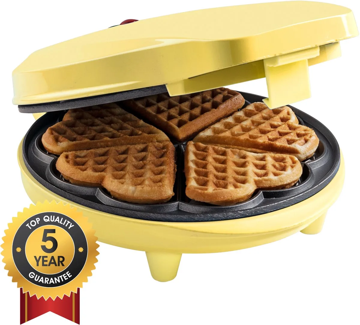 Wafelijzer - ASW217V - 700W - 5 hartvormige wafels - Anti aanbaklaag - 5 jaar garantie de Bestron en Jaune – photo produit
