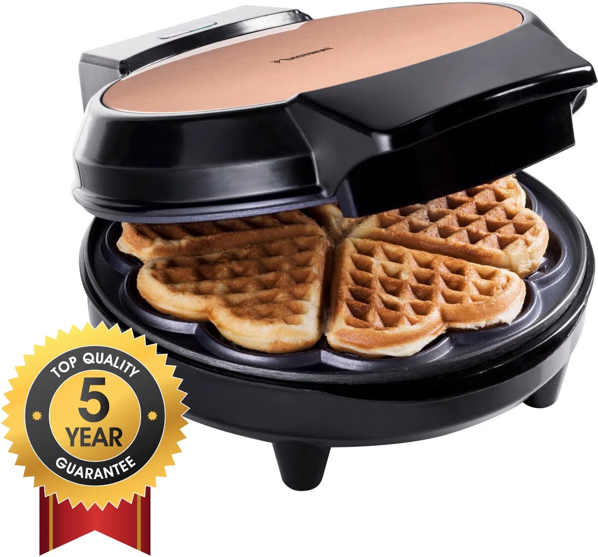 Wafelijzer - AWM700CO - 700W - 5 hartvormige wafels - Anti aanbaklaag - 5 jaar garantie van Bestron in Koper, Zwart – productfoto