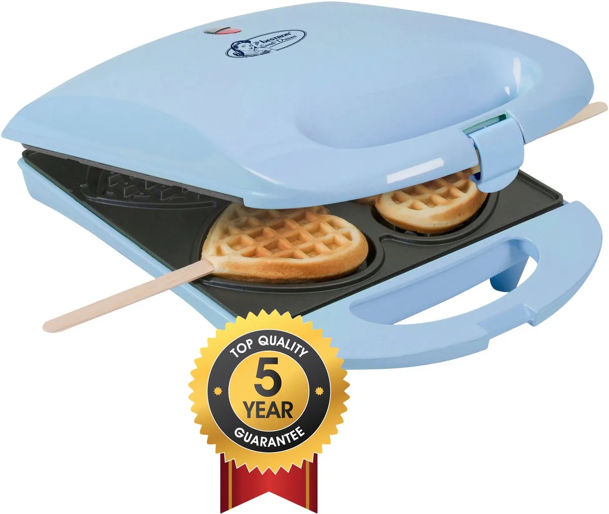 Wafelijzer - DSW271B - 1400W - 4 mini hartvormige wafels - Incl. 20 houten stokjes - 5 jaar garantie van Bestron in Blauw – productfoto