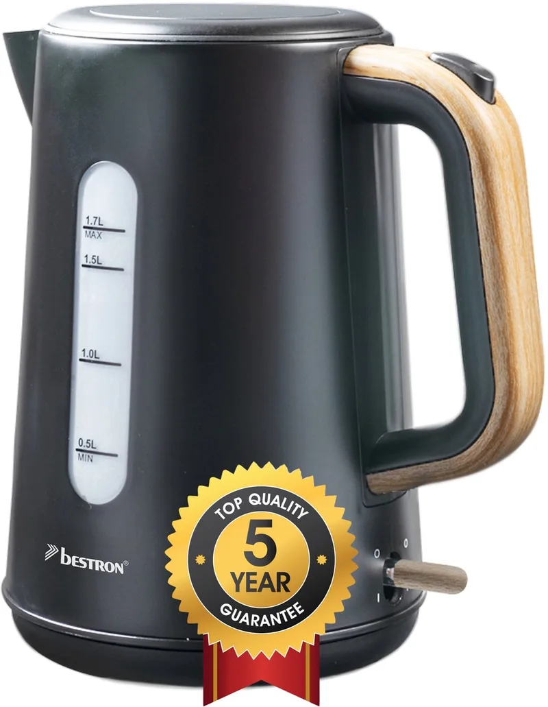 Waterkoker AWK2200BW - 2200W - 1,7L - Automatisch uitschakelen - 5 jaar garantie by Bestron in Black, Hout – product photo
