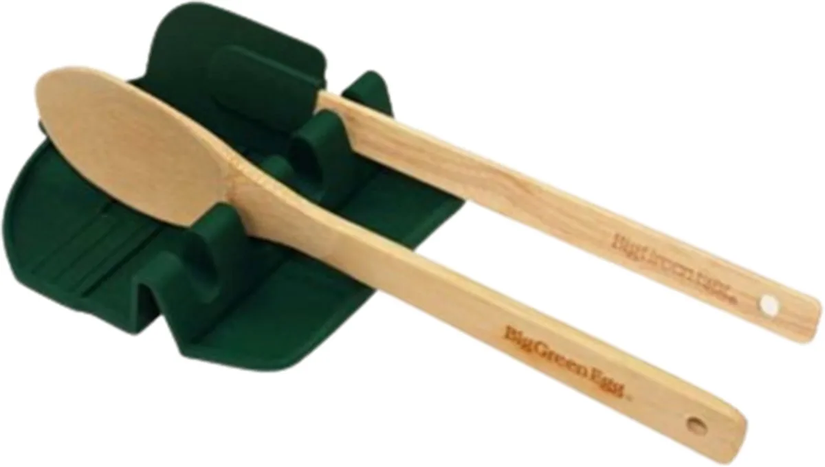 Spatelmat met houten lepel en pannenlikker de Big Green Egg en Multicolore – photo produit