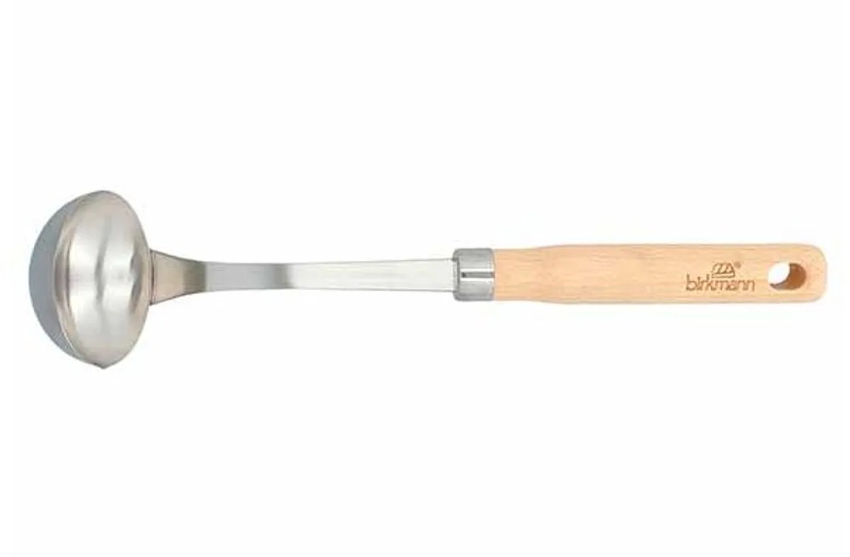 Cause We Care Pollepel Small 29x6,3xh6cm Met Beukenhouten Handvat fra Birkmann i Sølv, Bron – produktbillede